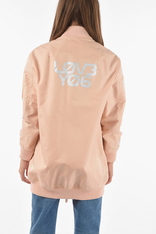 Zip-up Long Bomber with Back L0V3 Y06 Print