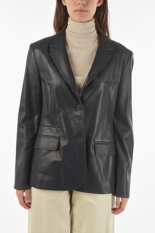 Soft Leather Lined Blazer with Padded Shoulders