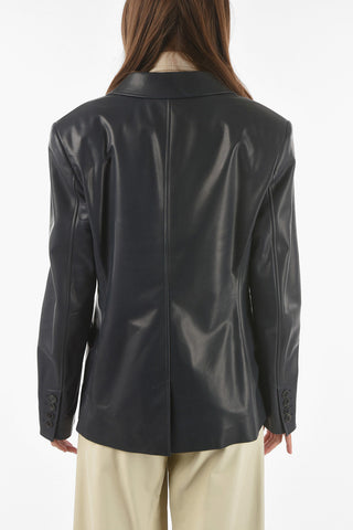 Soft Leather Lined Blazer with Padded Shoulders