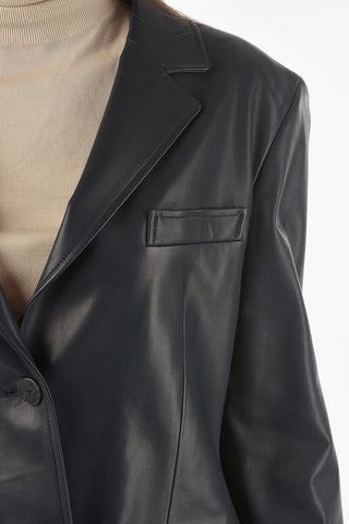 Soft Leather Lined Blazer with Padded Shoulders