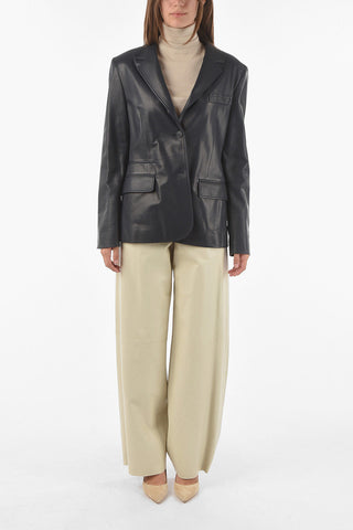 Soft Leather Lined Blazer with Padded Shoulders