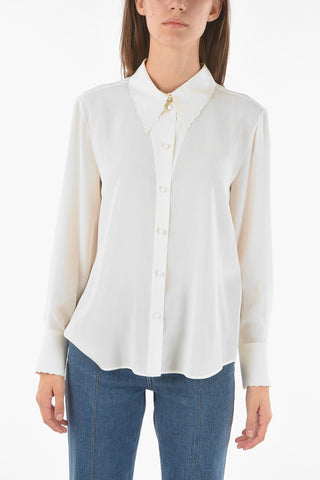 See-through Silk Shirt with Embroidered Floral Detailing