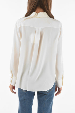See-through Silk Shirt with Embroidered Floral Detailing