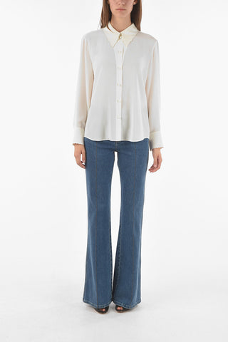 See-through Silk Shirt with Embroidered Floral Detailing