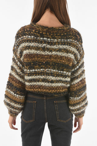 Pullover Girocollo in Misto Mohair con Paillettes All-Over