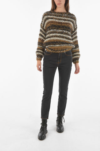 Pullover Girocollo in Misto Mohair con Paillettes All-Over