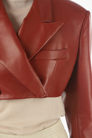 Blazer Crop Doppiopetto in Nappa con Spallini Imbottiti