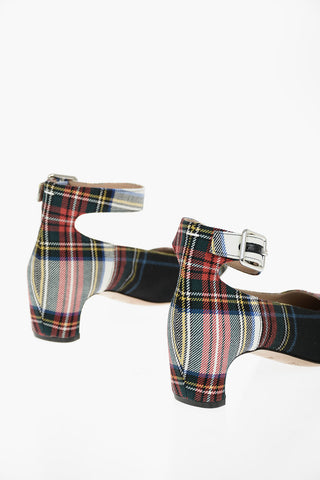 MM22 6cm Tartan Cheked Ankle-Strap Pumps With Square Toe