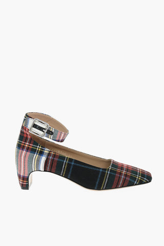 MM22 6cm Tartan Cheked Ankle-Strap Pumps With Square Toe