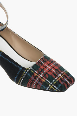 MM22 6cm Tartan Cheked Ankle-Strap Pumps With Square Toe