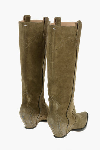 MM22 8cm Suede Western Boots With Wedge