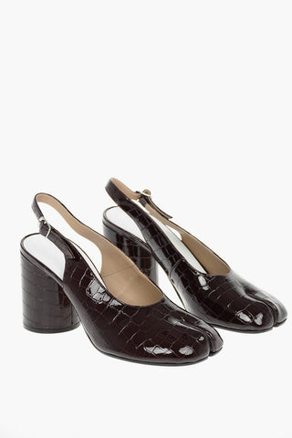 MM22 9,5cm Leather crocodile Printed TABI Slingback Pumps With Chunky Heel