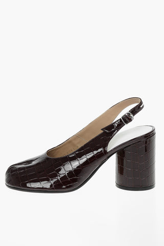 MM22 9,5cm Leather crocodile Printed TABI Slingback Pumps With Chunky Heel