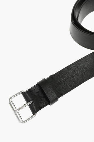 MM6 30mm Solid Color Leather Belt with Contrasting Logo-Print