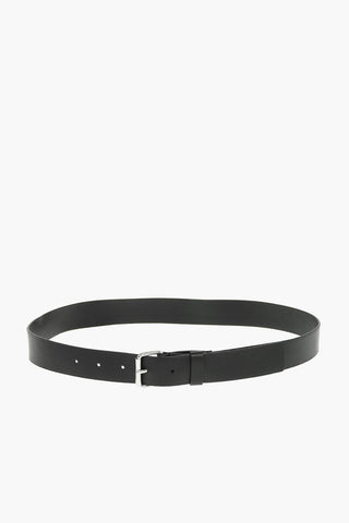 MM6 30mm Solid Color Leather Belt with Contrasting Logo-Print