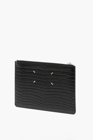 MM11 crocodile effect leather pouch with zip closure
