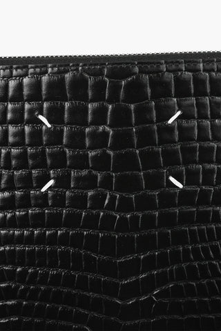 MM11 crocodile effect leather pouch with zip closure