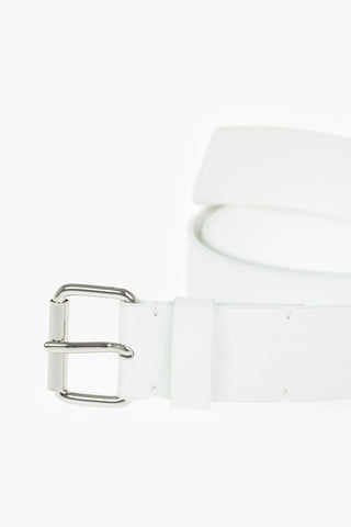 MM6 30mm Solid Color Leather Belt with Contrasting Logo-Print