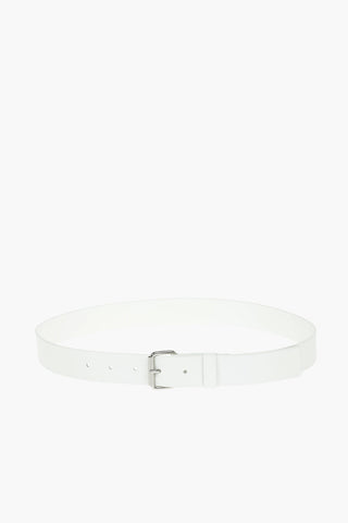 MM6 30mm Solid Color Leather Belt with Contrasting Logo-Print