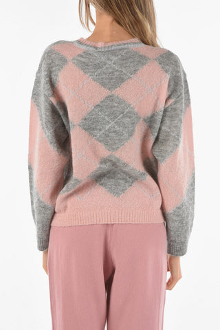 Crew Neck Floral Patterned Mohair Blend Sweater