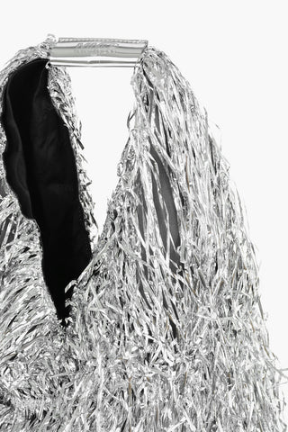 MM6 Silver Fringed Hobo Bag