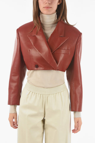 Blazer Crop Doppiopetto in Nappa con Spallini Imbottiti