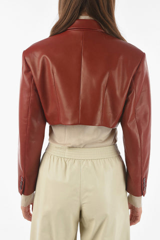 Blazer Crop Doppiopetto in Nappa con Spallini Imbottiti