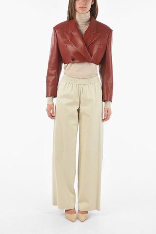 Blazer Crop Doppiopetto in Nappa con Spallini Imbottiti