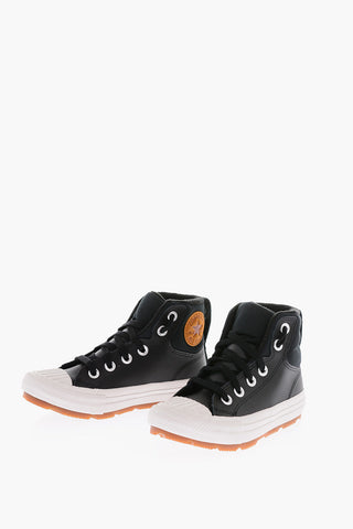 ALL STAR CHUCK TAYLOR leather high top sneakers with fabric detail