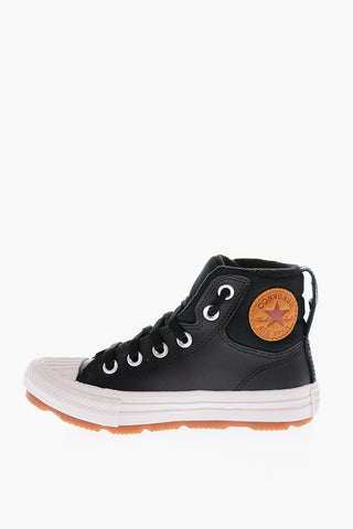 ALL STAR CHUCK TAYLOR leather high top sneakers with fabric detail