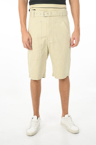 Shorts in Misto Lino con con Maxi Tasche e Cintura