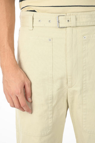 Shorts in Misto Lino con con Maxi Tasche e Cintura