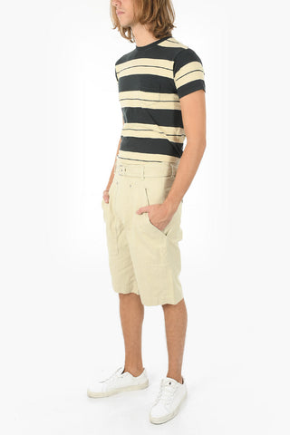 Shorts in Misto Lino con con Maxi Tasche e Cintura