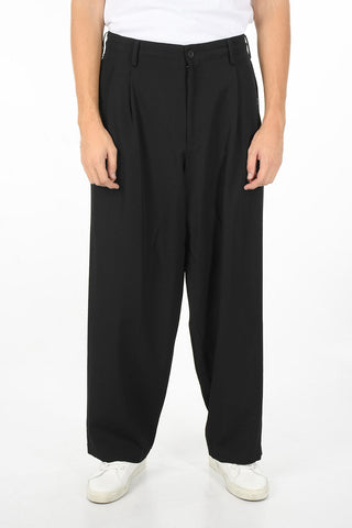 Pantaloni Wide in Lana con Elastico in Vita