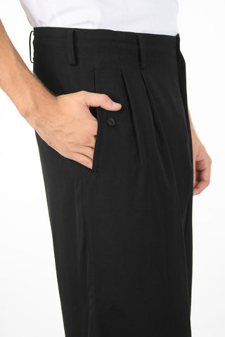 Pantaloni Wide in Lana con Elastico in Vita