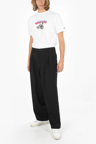 Pantaloni Wide in Lana con Elastico in Vita