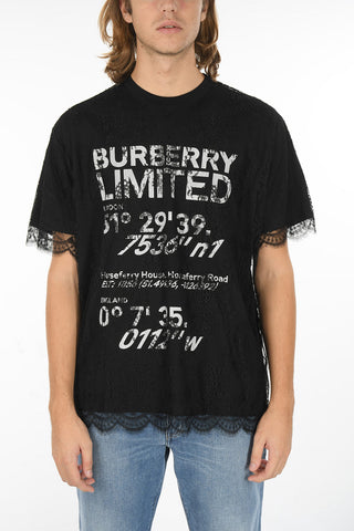 Double-layered Lace and Cotton Printed T-Shirt