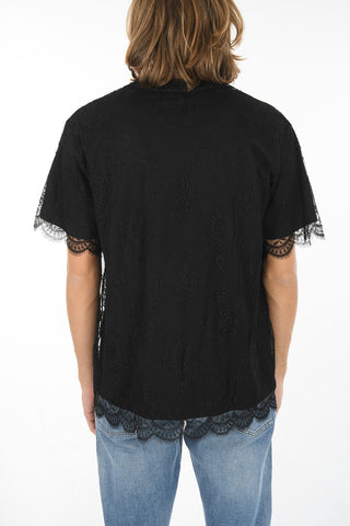 Double-layered Lace and Cotton Printed T-Shirt