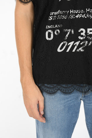 Double-layered Lace and Cotton Printed T-Shirt