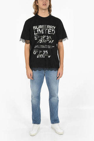 Double-layered Lace and Cotton Printed T-Shirt