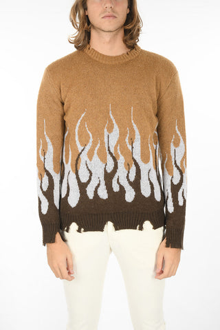 Pullover Girocollo in Misto Mohair con Fondo Distressed
