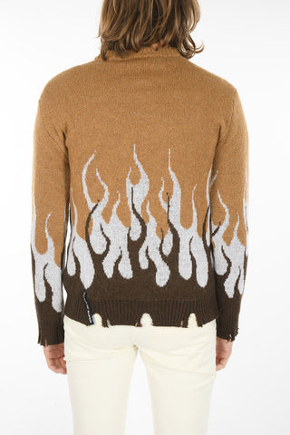 Crew Neck Distressed Bottom Mohair Blend Pullover