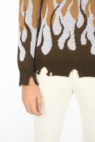 Crew Neck Distressed Bottom Mohair Blend Pullover