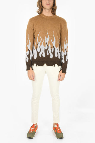 Pullover Girocollo in Misto Mohair con Fondo Distressed

