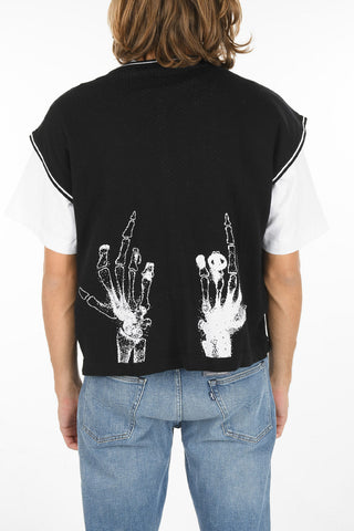Knitted Cropped Vest with Contrasting Embroideries