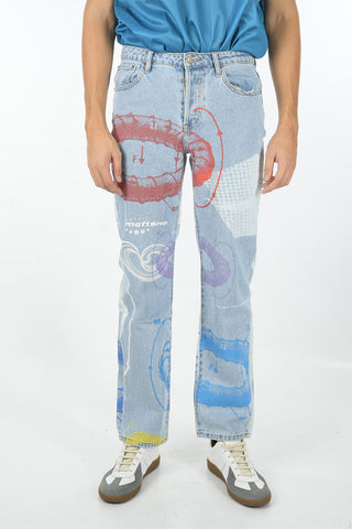 20cm visible stitching Printed All Over Jeans