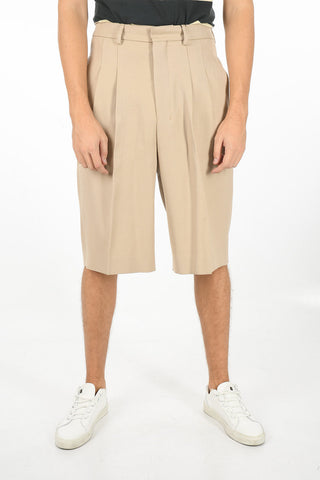 double-pleat virgin wool shorts