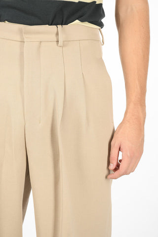 double-pleat virgin wool shorts