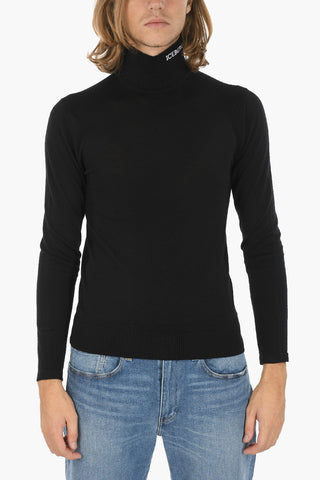 Virgin Wool Turtle-neck Sweater with Embroidered Lettering Logo