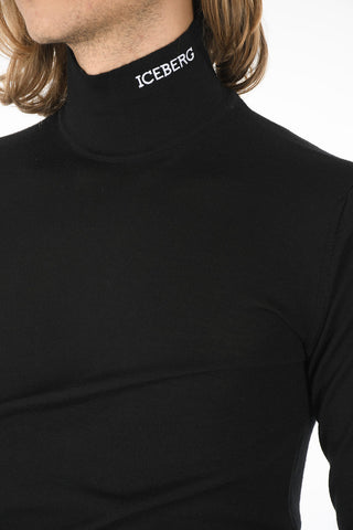 Virgin Wool Turtle-neck Sweater with Embroidered Lettering Logo